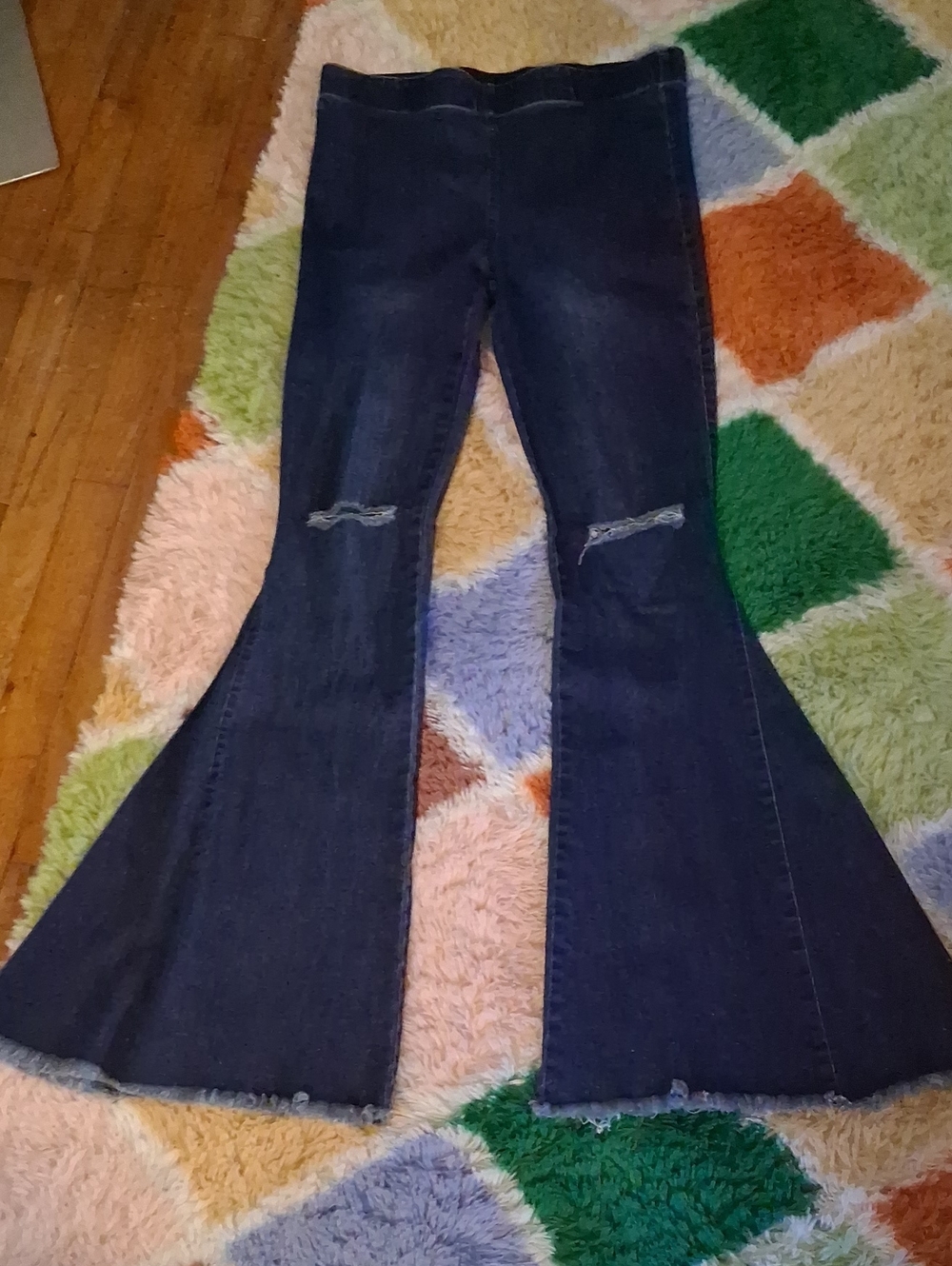 Newbury Kustom Dark Blue Flared Distressed Jeans